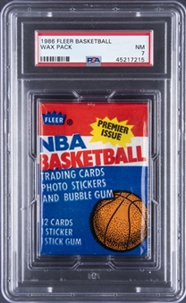 1986/87 Fleer Basketball Unopened Wax Pack (Larry Bird Sticker Showing) – PSA NM 7